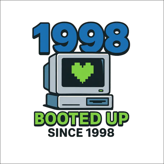 T-Shirt (Black) „Booted up since 1998.“