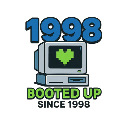 T-Shirt „Booted up since 1998.“