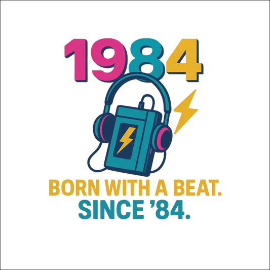 T-Shirt (White) - „Born with a beat. Since 1984.“