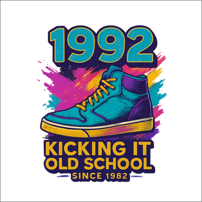 T-Shirt - (White) - „Kicking it old school – since ’92.“